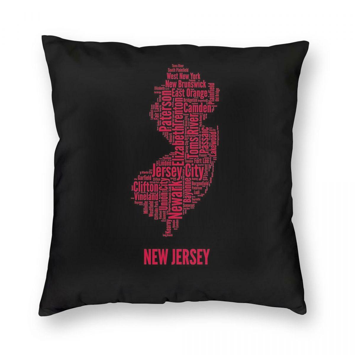 New Jersey Map Shape Pillowcase Polyester Linen Velvet Printed Zip Decorative Home Cushion Case 45X45 Peach skin 18*18(CM)-1Pcs
