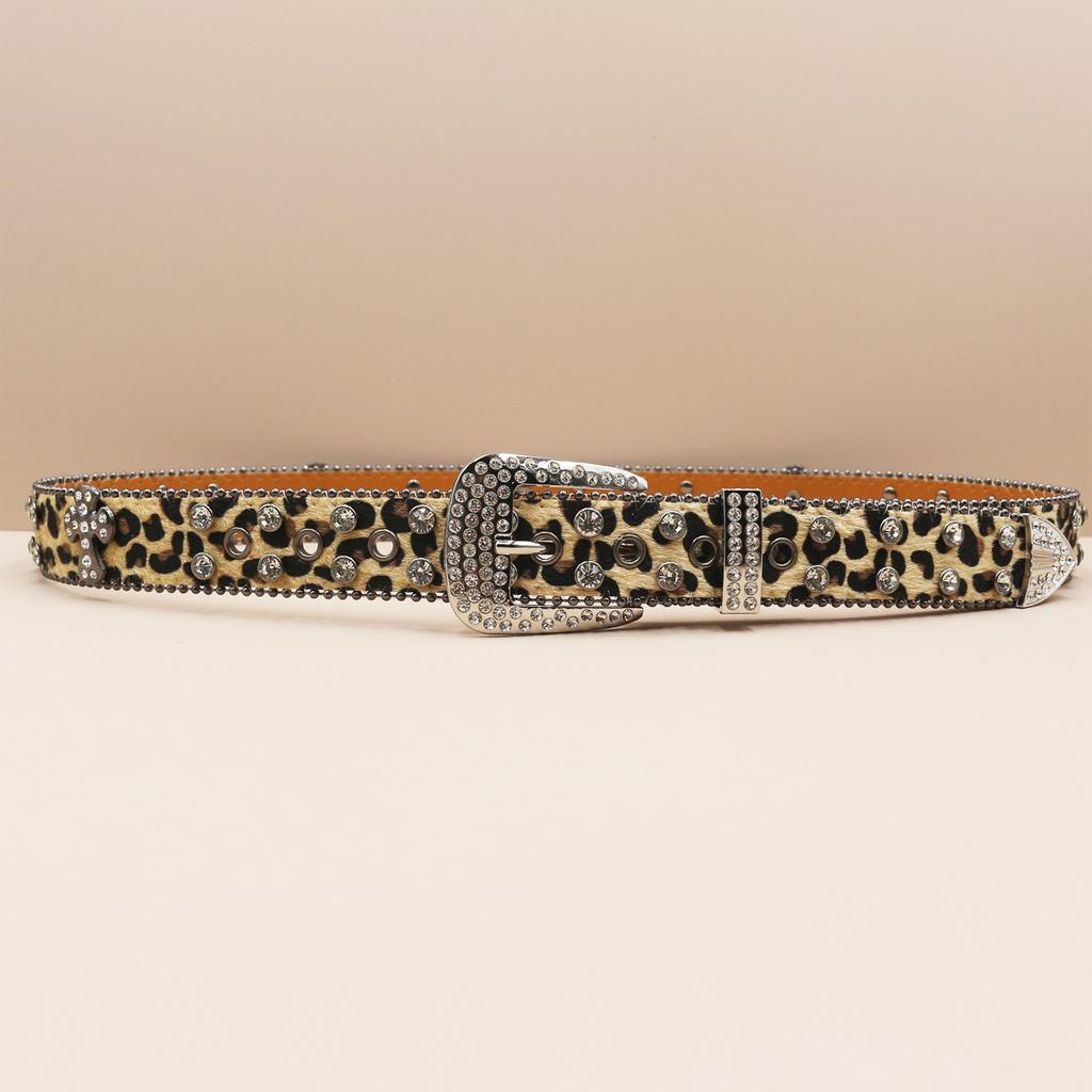 Punk Belt European and American Style Inlaid with Rhinestone Cross Rock Fashion Belt Men's and Women's Belt