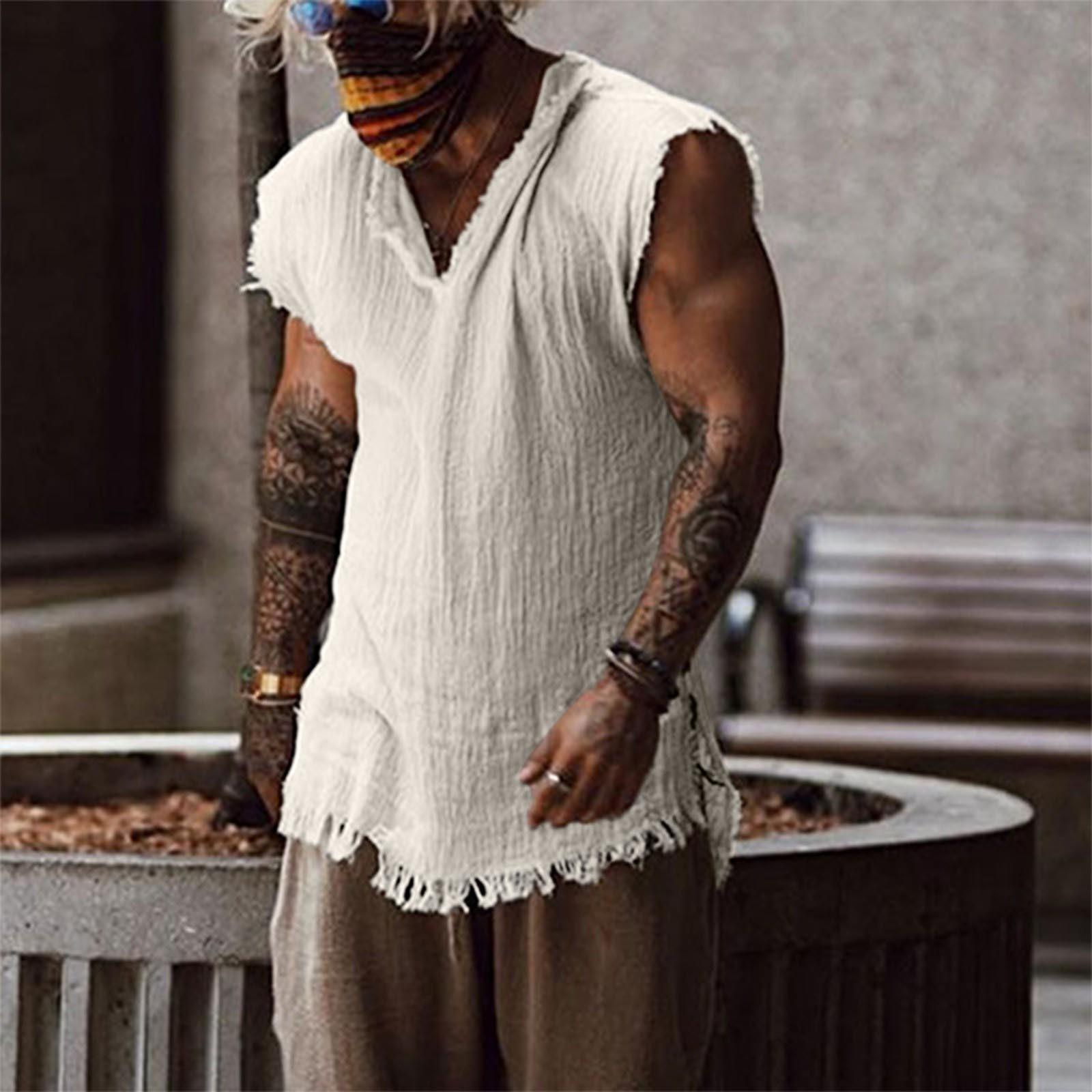 

Летний мужской свободный повседневный хлопковый жилет с трехмерной вставкой без рукавов M белый