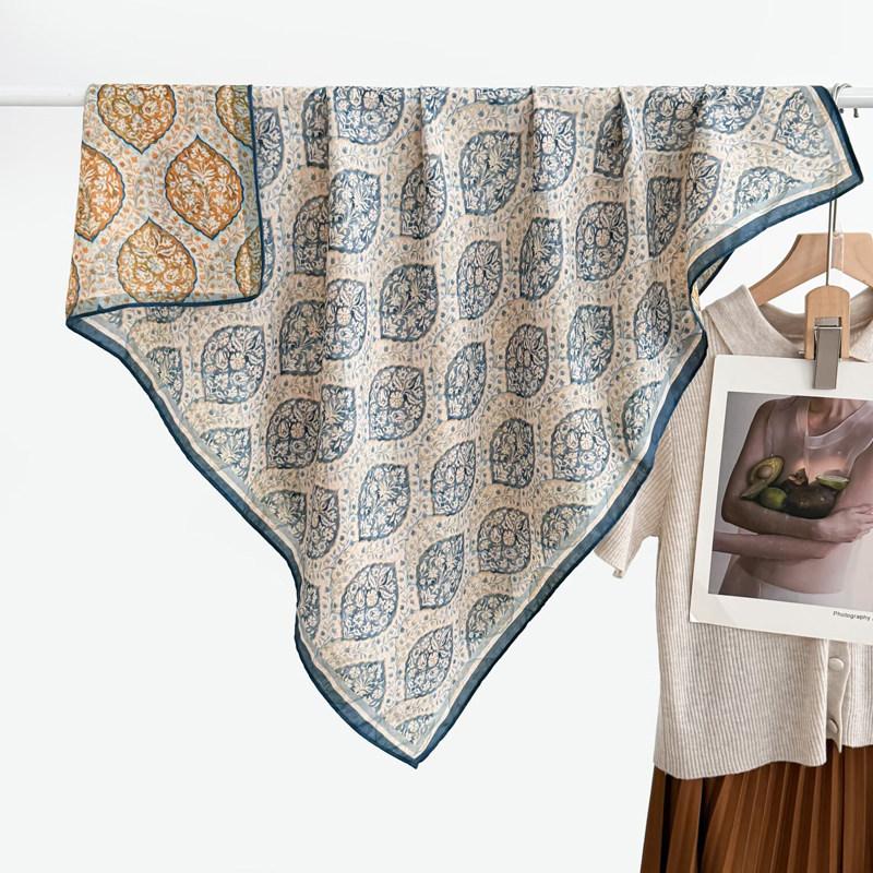91 Retro Double-sided Velvet Large Square Scarf Women's New Spring and Autumn Foreign Style Fashion Cashew Flower Silk Scarf Neck Scarf Shawl