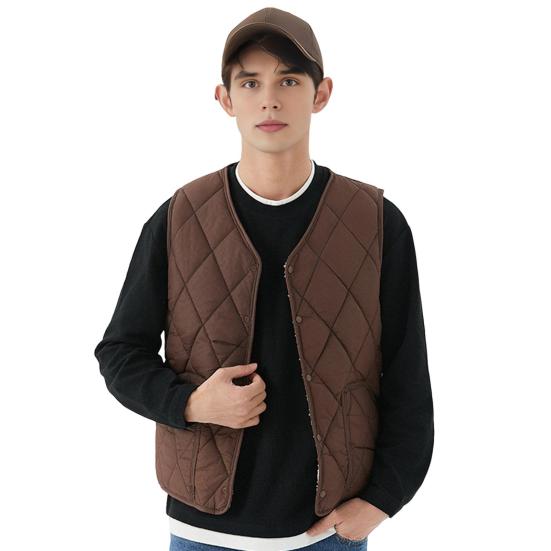 Men Winter Waistcoat No Collar Single Breasted Solid Color Waistcoat with Pockets Thickened Velvet Lining Vest Coat