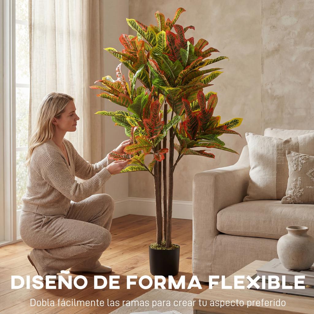 Artificial Croton 120 cm Decorative Artificial Plant with Pot and Leaves for Interior Decoration Multicolor