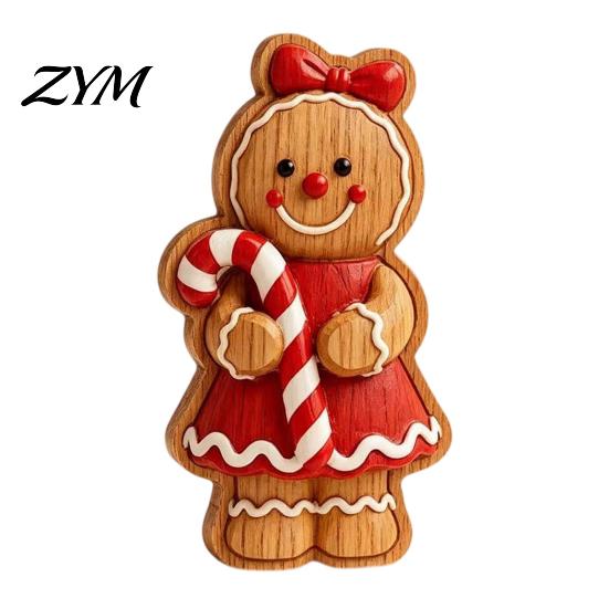 Indoor Holiday Table Centerpieces Christmas Gingerbread Man Ornament, Hand Painted Vintage Wooden Tabletop Home Decor Figurine, Rustic for Office