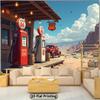 2D plane, 1 piece of retro 66th Highway gas station background banner,suitable for themed parties, perfectly matching ro