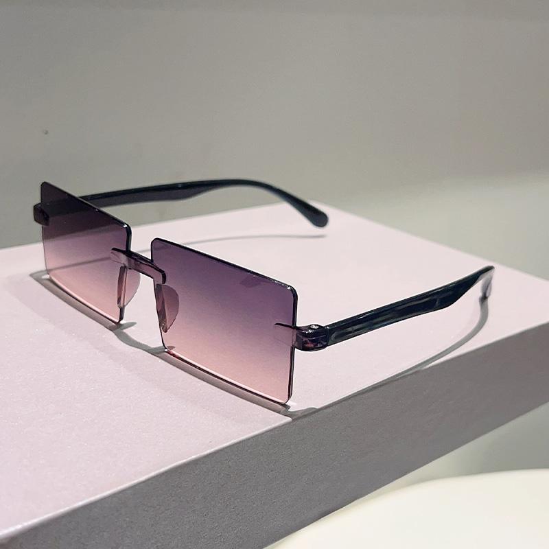 Rimless Rectangle Sunglasses Men New Fashion Gradient Outdoor Shades Women Trendy Simple Beach Vacation Decor Sun Glasses