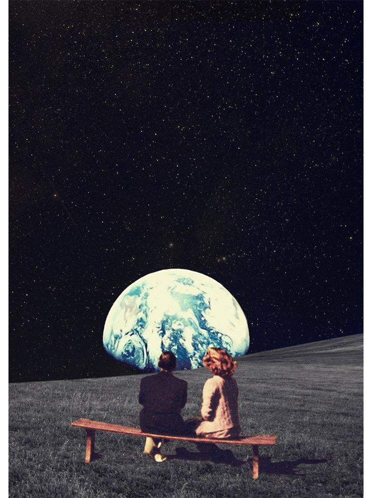 Vinatge Space Collage Night Sky Posters Canvas Painting Galaxy Moon Surrealism Wall Art Picture For Living Room Home Decoration