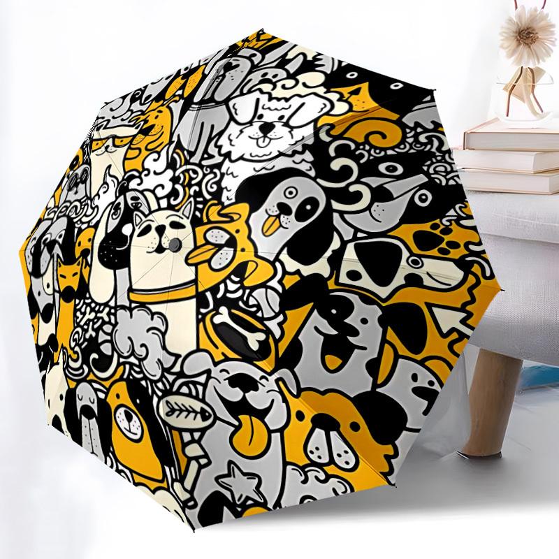 1pc Doodle Dogs Automatic Open/Close Umbrella Compact Folding Umbrella, All-Season Portable Umbrella for Women/Men123