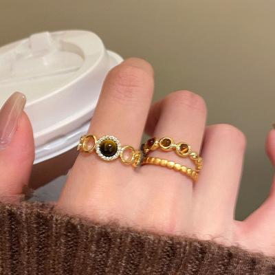 Retro Simple Zircon Geometric Round Tiger's Eye Ring Index Finger Ring Personalized Jewelry Women