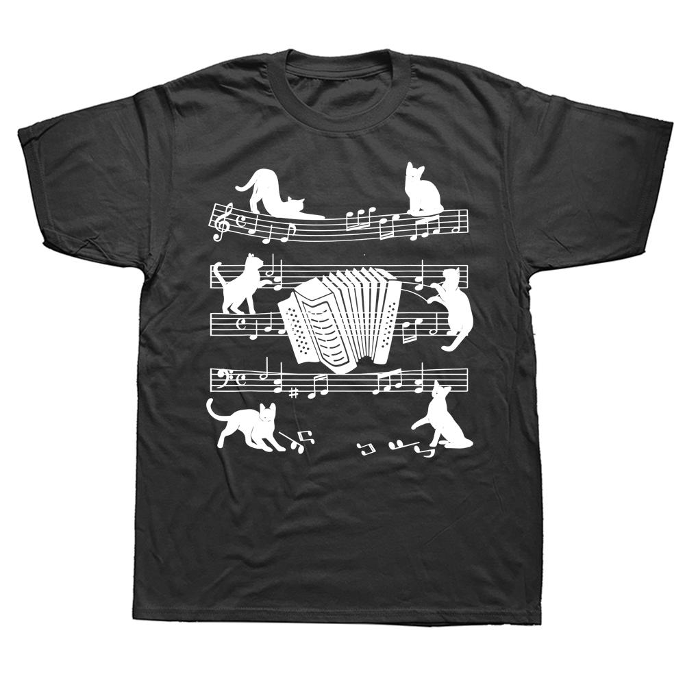 Funny Accordionist Cats Loving Accordion Player T Shirts Graphic Cotton Streetwear Short Sleeve Birthday Gifts Summer TShirt