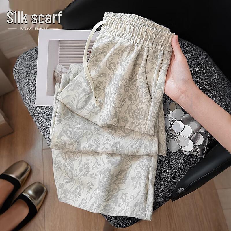 Women s Elastic Waist Floral Print Wide-Leg Casual Pants M