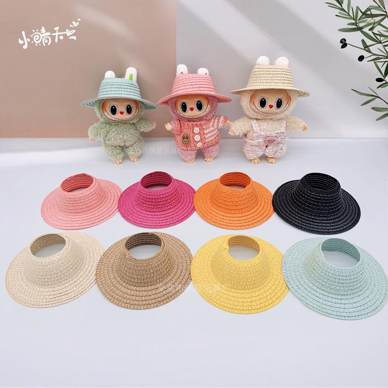 Labubu Hollow Top Open Straw Hat Knitted Hat Party Dress Accessories Rustic Style Labubu Baby Clothes Decoration with