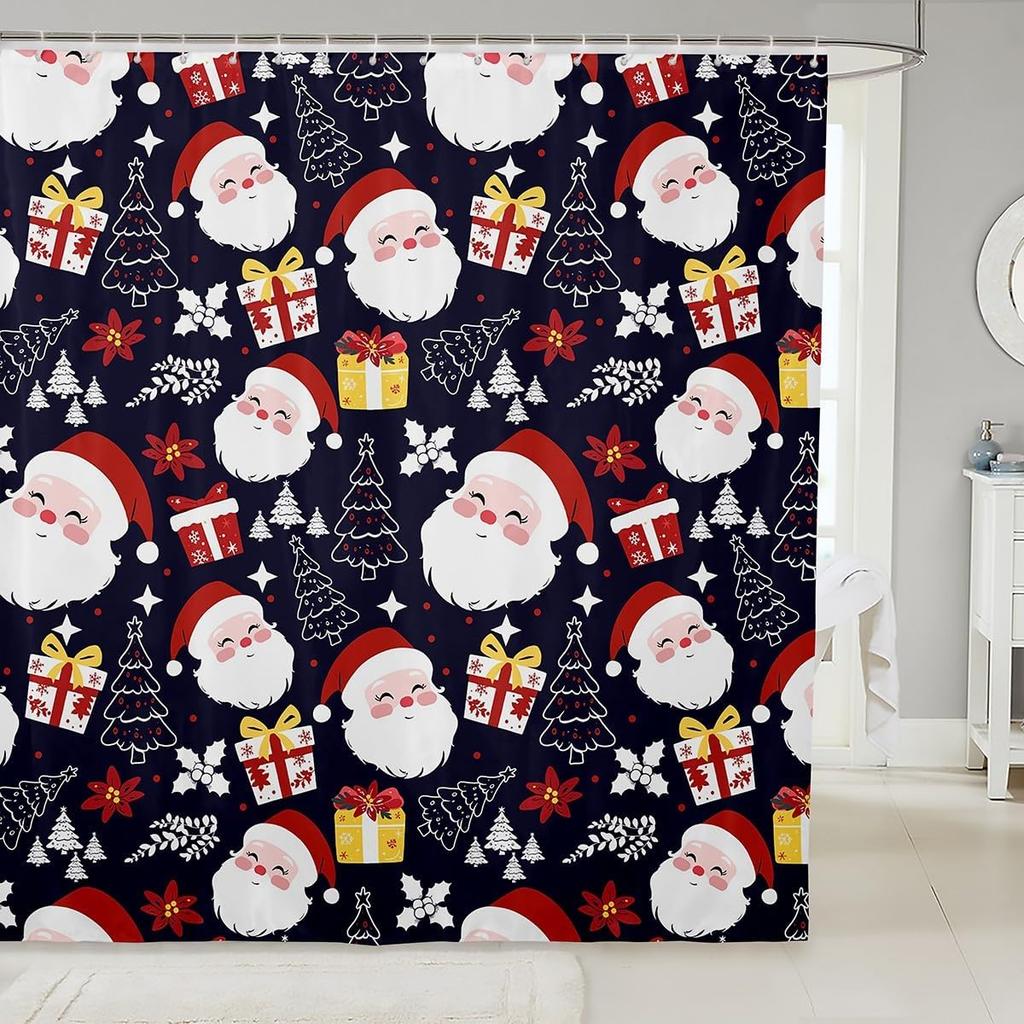 Merry Christmas Shower Curtain For Bathroom Decor Xmas Santa Claus Bath Curtain Cute Snowman Bathroom Accessories Red Waterproof
