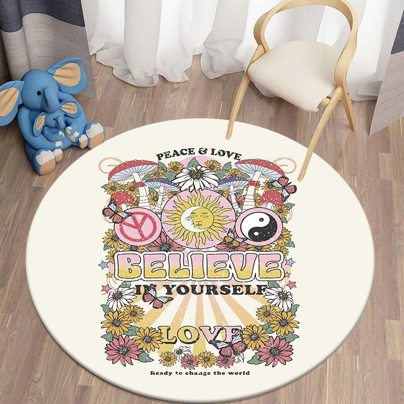 Black Cat Kawaii HD Printed Round Carpet for Living Room Rugs Camping Picnic Mats Flannel Anti-Slip Rug Yoga Mat Stranger Things