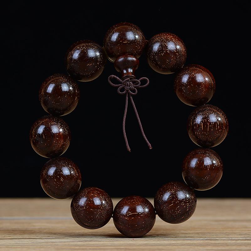 Zambia Blood Sandalwood Beads Bracelet: High-Density Small-Leaf Red Sandalwood with Gold Star Design, Prayer Beads.