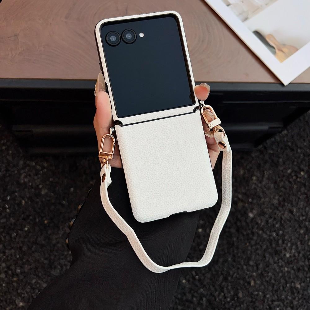 For Samsung Galaxy Z Flip 8 Case Luxury PU Leather Skin with Lanyard Protective Back Cover Case for Z Flip 8 Phone Shell