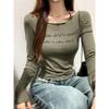 Amerykańskie czyste pożądanie gorąca dziewczyna duży dekolt koszulka z długim rękawem damska wczesna jesień nadruk z literami cienka osłona przeciwsłoneczna dopasowany top