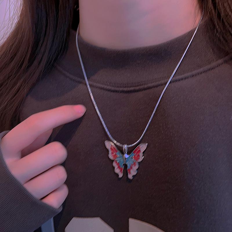 Barbie Princess Necklace Rainbow Fairy Dream Wonderland Same Collarbone Chain Color Drip Butterfly Necklace Female