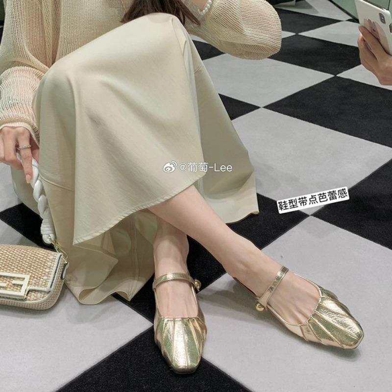 ~ Southern French lovers~ Temperament small square head folds word with shallow mouth Mary Jane shoes women