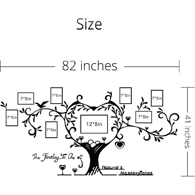 DecorSmart Love Family Tree Picture Frame Collage Removable 3D DIY Acrylic Wall Decor Stickers with Inspirational Quote for Living Room, Black