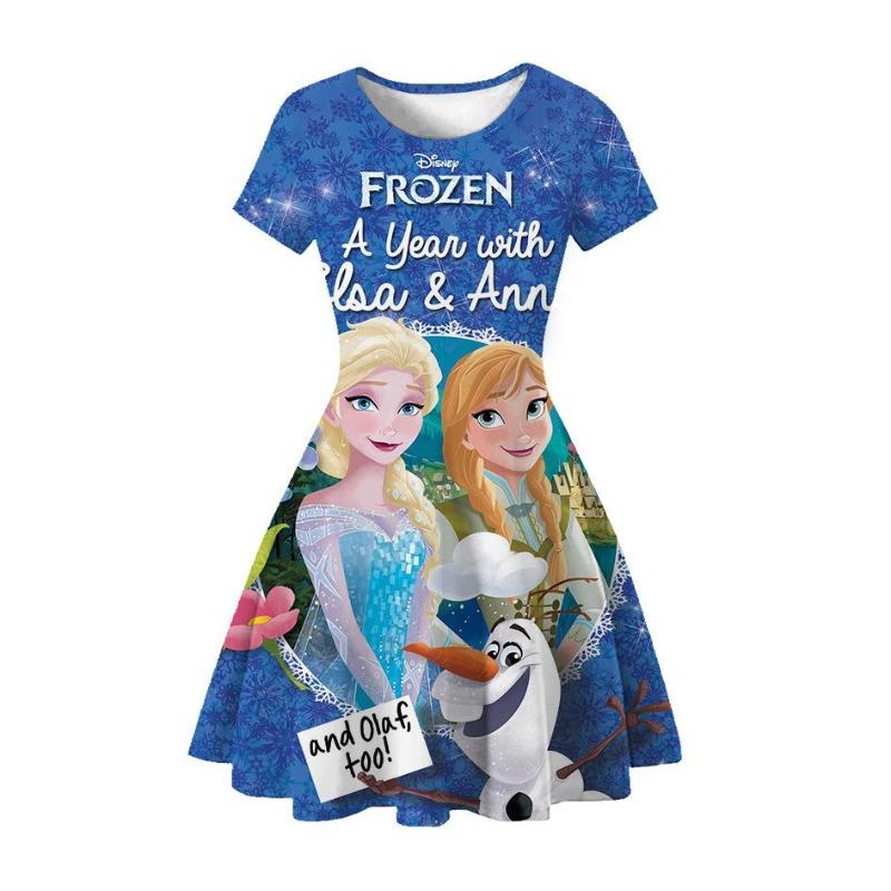 Children'S Skirt Princess Dress 2D Digital Printing Short Sleeve Girls Dress