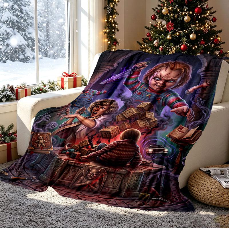 Child's Play Pattern Blanket for Home Decoration, Bed, Sofa, Car Travel, Camping, Suitable for All Seasons, Birthday Christmas Gift