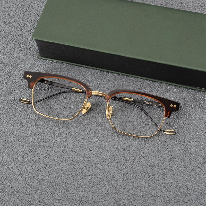 Herren-Halbrahmen-Myopiebrille aus reinem Titan mit Anti-Blaulicht, großes Gesichtsdesign, stilvoller flacher Rahmen