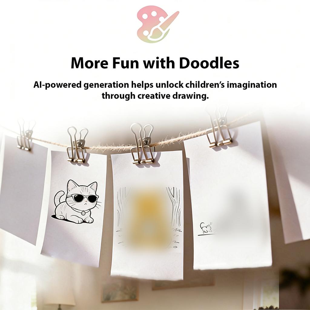 AI Drawing Thermal Printer with Voice Recognition Childrens Printer 6 Style Options Built in Battery AI Doodle 24