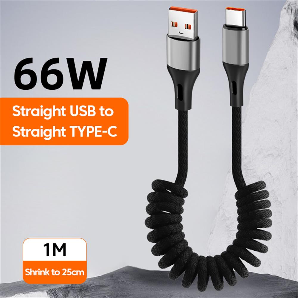 

100W/66W Spring USB Cable 90 Degree Elbow Fast Charging Type C to Type C Cable For Iphone 15 16 Samsung Mobile Phone Data Cord