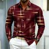 2026 Men's Shirt with Fashionable Printed Lines, Checkered Long Sleeved Shirt, Lapel, Slim Fit, Business Casual Men's Shirt