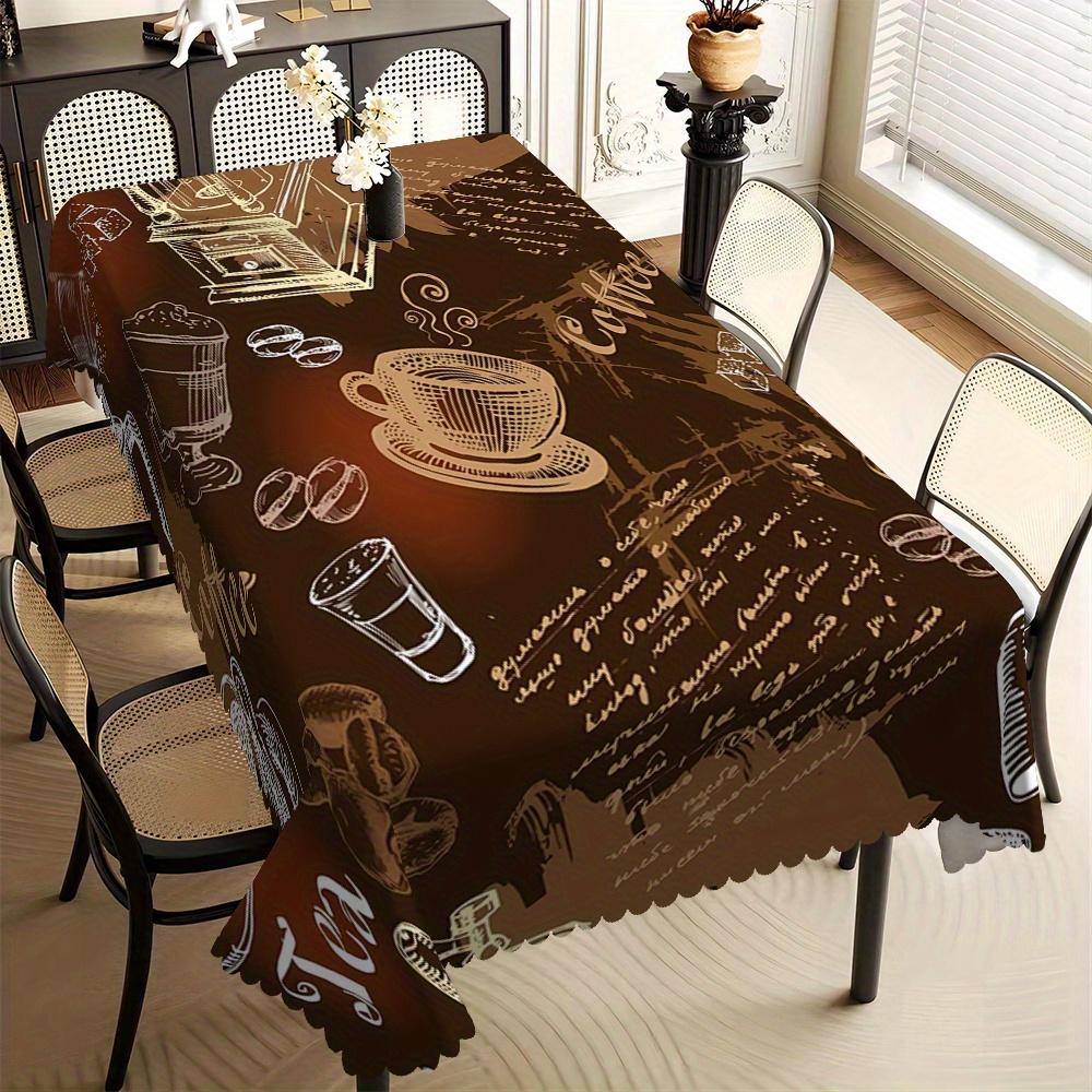 Gezellige Koffie Schets Tafelkleed, Retro Koffiekop & Boon Illustratie, Schone Golvende Rand, Vuilafstotend voor Feesten & Koffie 140x160cm