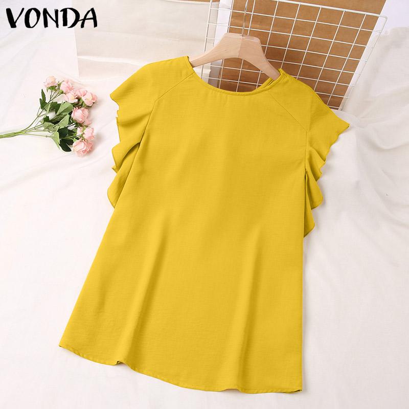 

VONDA Лето Женщины Муха Рукав Чистый Цвет Топы