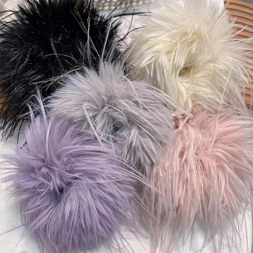 Solid Color Plush Hair Ring Korean Style Elastic Hair Bands Trendy Furry Scrunchies  for Women