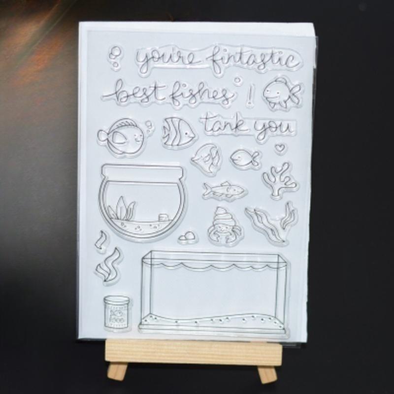 2Pcs Silicone Stamp Seal for DIY Scrapbooking Photo Album Decorative Fish Tank Transparent Stamps
