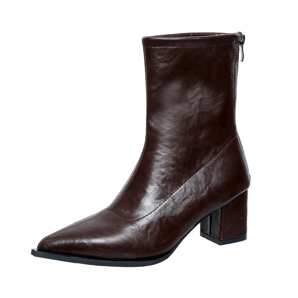 Fashion Pointed Toe Short Boots Women's New Style Hot Sale Of The Season Autumn Winter Fashion Boots Thick Heel Zipper Back High Heel Ve