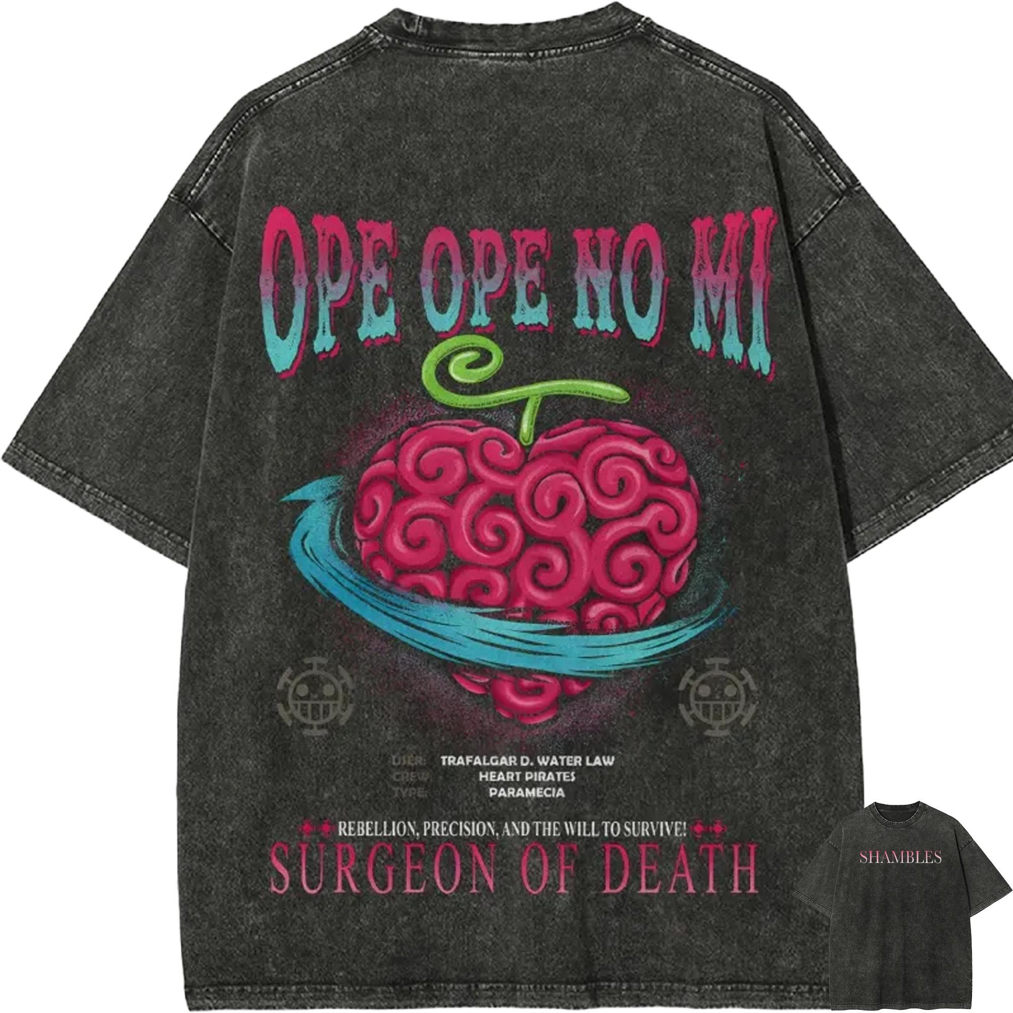 Trafalgar Law T Shirt Men One Piece Ope Ope No Mi Acid Wash Anime Graphic Cotton Vintage Streetwear Surgeon of Death Heart Tee M
