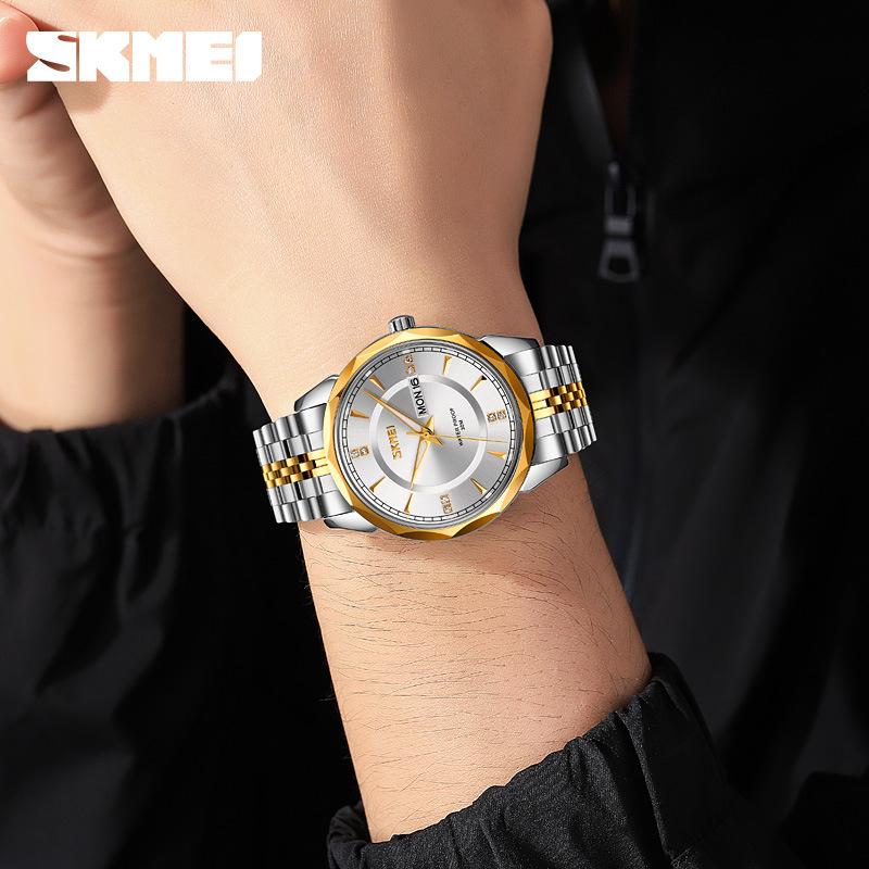 Fashion Solid Stainless Steel Strap Men's Watch Double Calendar Waterproof Business Casual Quartz Watch