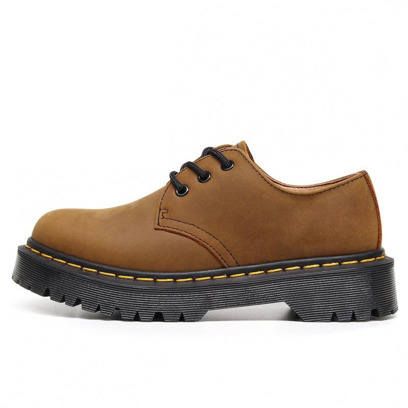 Martin Boots First Layer 1 Low-top Small Leather Shoes Women's Genuine Leather Crazy Horse Black Large Size Short Boots Round Head Men's Break