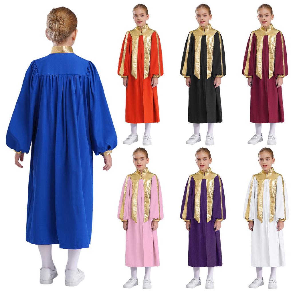 Meninos Meninas Coro Robe para Igreja Batismo Traje Zipper Vestido de Formatura para Escola
