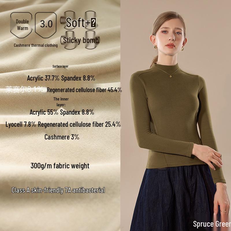 Slim-Fit Half-High Neck German Velvet Warm Mid-Neck Cashmere Knitwear Top