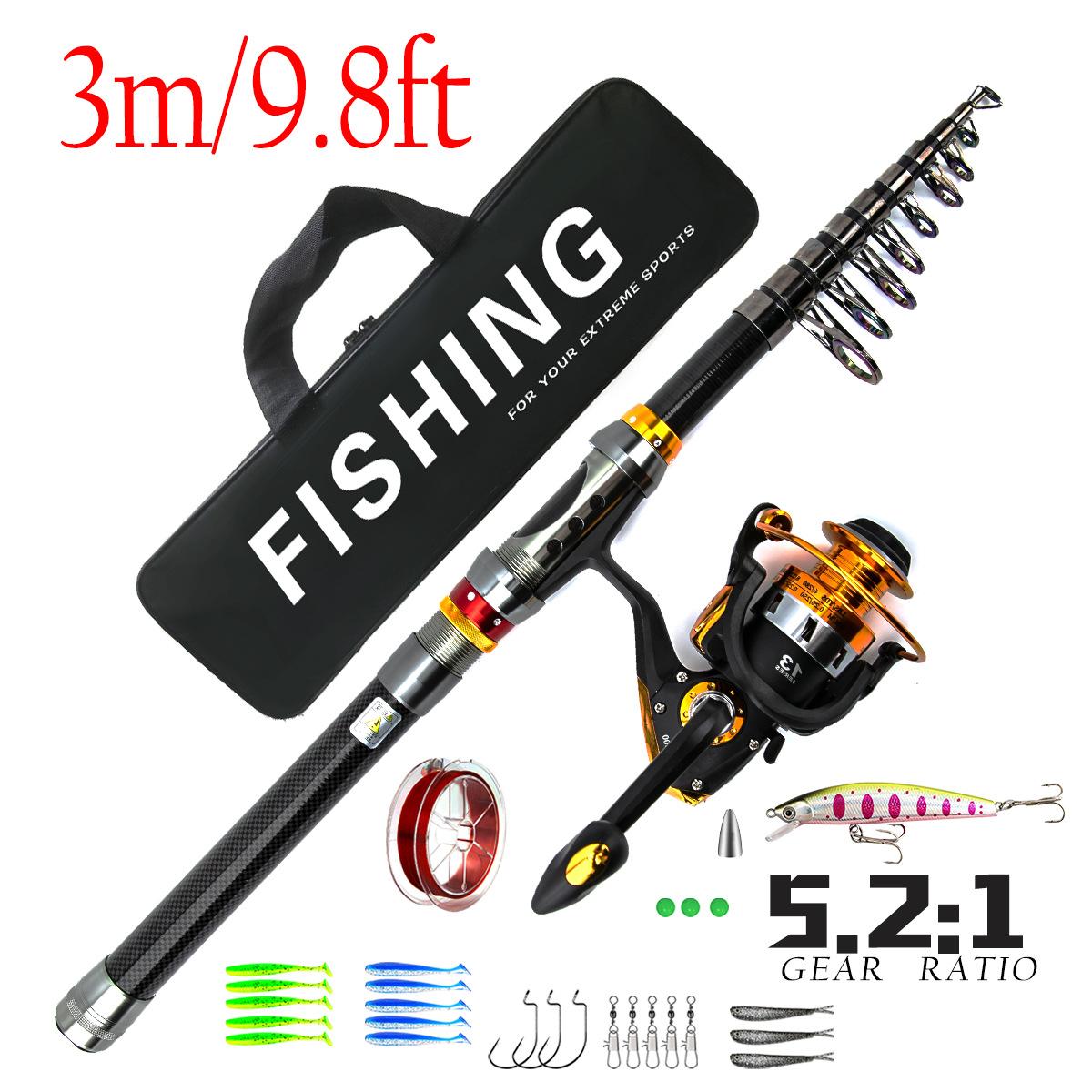

Набор портативных рыболовных снастей из углеродного волокна 5.5:Спиннинговая катушка с 1 передаточным числом, 1,8-3,6 м, удочка с прямой ручкой, крючок для наживки, комплект аксессуаров 3m