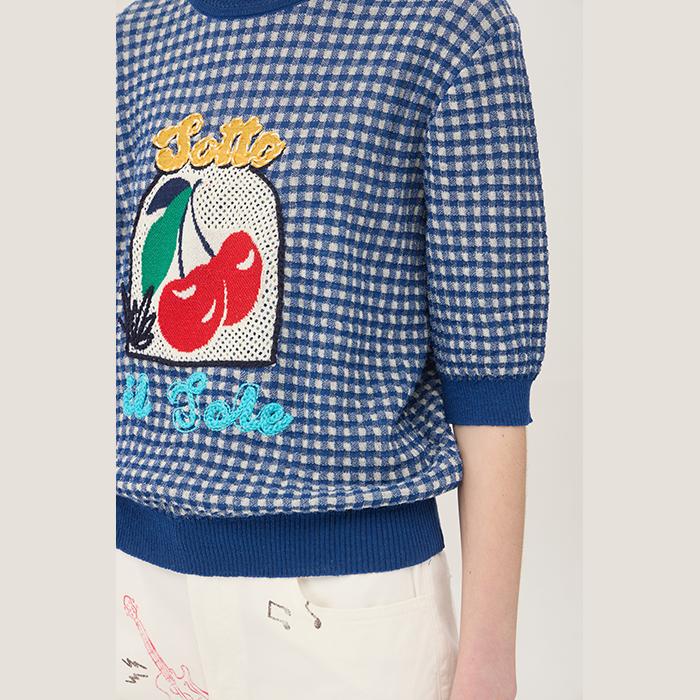 Benetong Cherry Crochet Check Knit_Bakp61531Bl