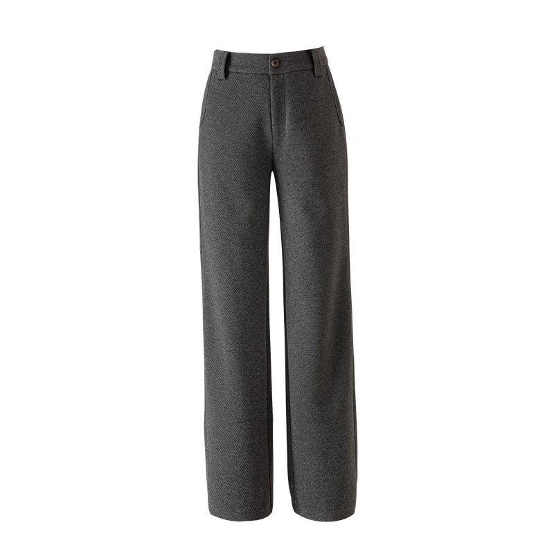 Guang Mei Women's 2025 Winter Velvet-Enhanced Silk Wool Straight-Leg Pants: Slimming, Casual, and Wide-Leg Fit