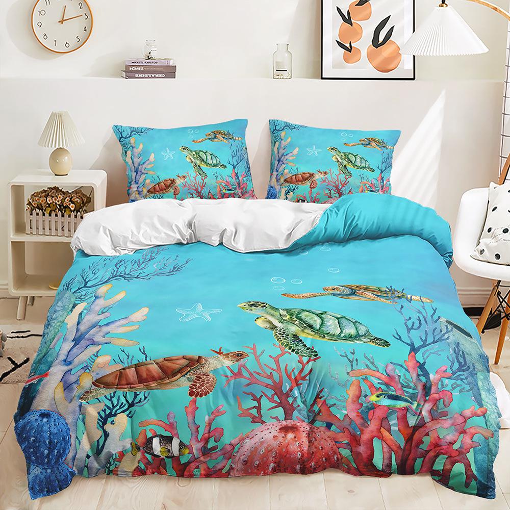 Three-Piece Underwater World Sea Turtle Quilt Cover Digital Printing Kit Two-Piece Set