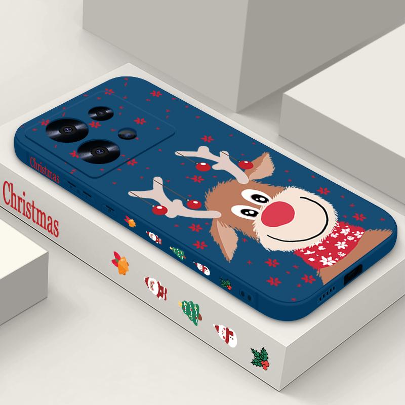Cute Christmas Elk Printed Lanyard Phone Case For Xiaomi Redmi Note 14 13 12 Pro Note 13 14 Pro Plus 5G 13 13C 4G 11 10 Pro Silicone Cover