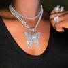 Iced Out Bling New Arrived 5A Cz Silver Butterfly Cuban Chain Necklace for Women