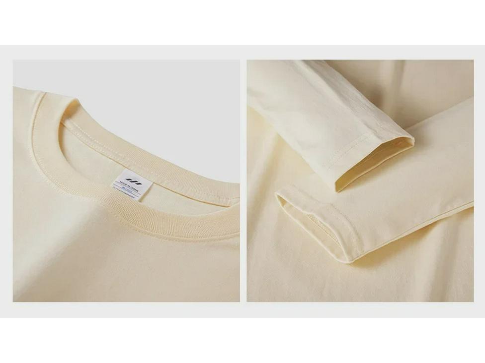 Unisex 230g Heavyweight Cotton Long-Sleeve T-Shirt - Loose Fit, Solid Color, Casual American Style, White