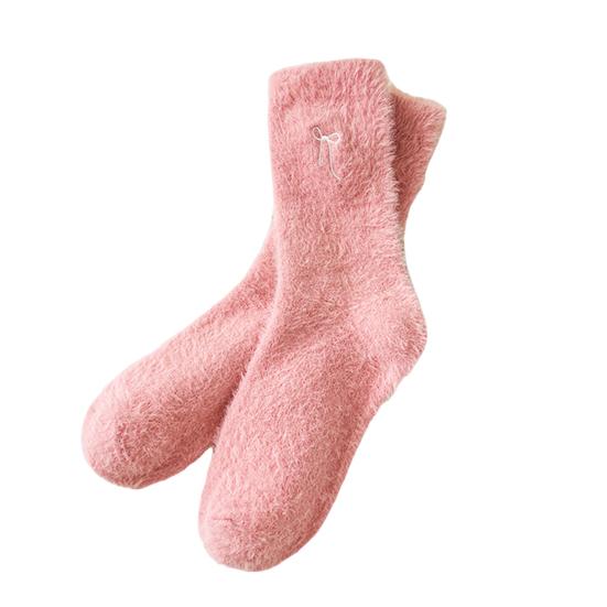 

Жіночі пухнасті шкарпетки Милий вишитий бантик Товсті шкарпетки Пухнасті теплі затишні шкарпетки для дівчат рожевий