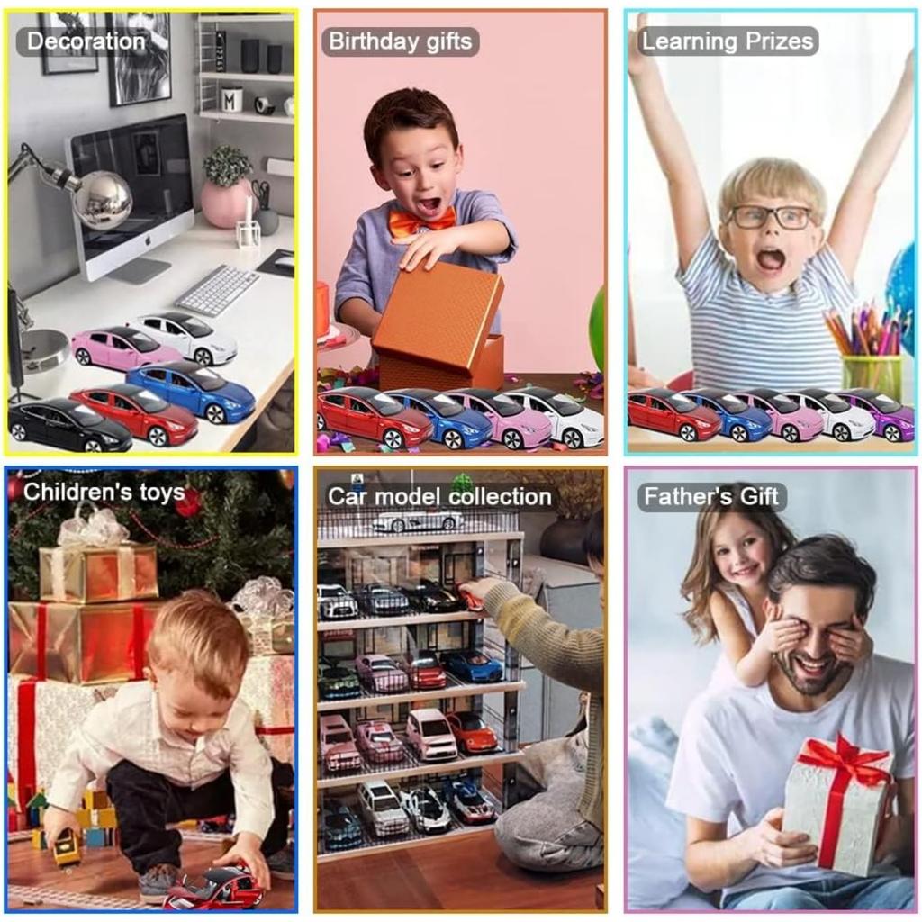 1/32 Scale Tesla Model 3 Alloy Car Model Diecast Toy Vehicles,Pull Back Alloy Car with Lights and Music,Mini Vehicles Toys for Kids Gift