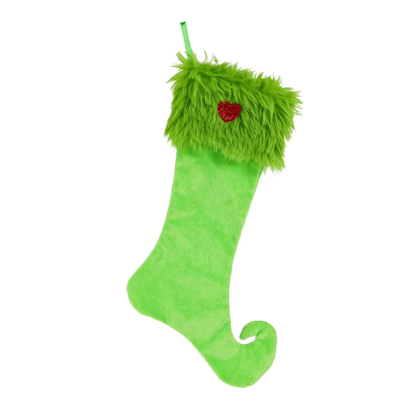 

Christmas Elf Stocking Decorative Holiday Hanging Sock with Curled Toe and Furry Cuff Featuring Heart Accent Suitable for Seasonal Home Decoration зелёный