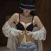 Black Front Closure Push Up Bra with 1cm Thin Padding and Seamless Design